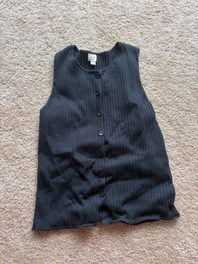 a new day Black Ribbed Button-Front Tank Top